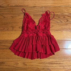 free people red lace top